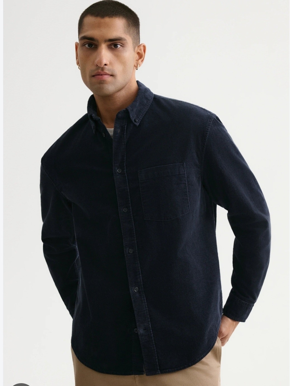 Casual Corduroy Button-Down Shirt in Navy Cotton Sz XXL
